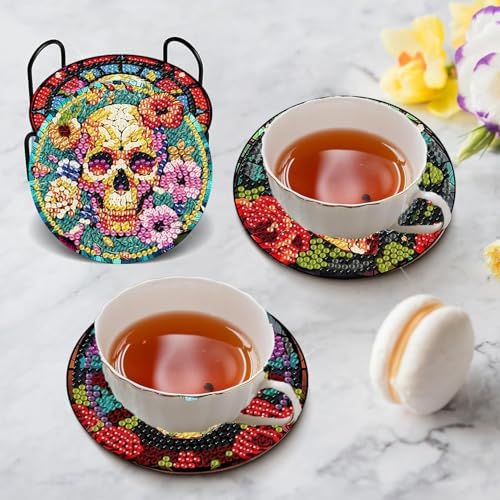 Diamond Art Coasters Kit, 8 Pieces Skull Diamond Painting Coasters Kit