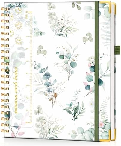 Hardcover Spiral Notebook Journal 8.5” x 11”, A4 Large Cute Notebooks for Women Men, Lined College Ruled Notebook, 100 GSM Paper, Spiral Bound Journals for Work School Note Taking Business, Aesthetic Leaf