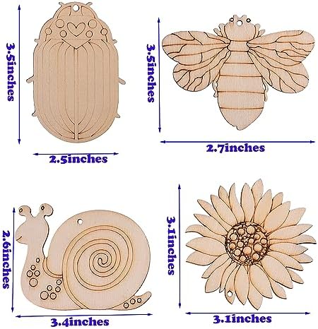 54PCS Unfinished Blank Wooden Insect Cutouts Craft for Kids | suit for Children's Painting DIY Room Decoration Gift Giving Surprise (54 Insect)