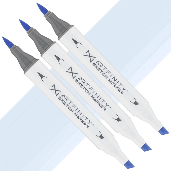 Artfinity Sketch Markers - Set of 3 - Cloud Blue B5-2, Vibrant, Professional, Dye-Based Alcohol Markers for Artists, Drawing, Travel, & More
