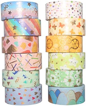 YUBBAEX Floral Gold Washi Tape Set VSCO Foil Masking Tape Decorative for Arts, DIY Crafts, Journal Supplies, Planners, Scrapbook, Card/Gift Wrapping -15mm- (Spring 12 Rolls)