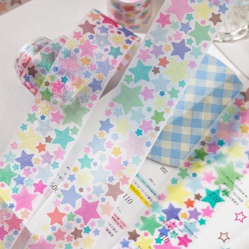 Colorful Gradient Heart Circle Flower Star PET Tape Stickers For Journaling Pre Cut Hearts Circles Stars Flowers PET Washi Tape Set Junk Journal Decorative Floral Circular Stickers Scrapbook Supplies