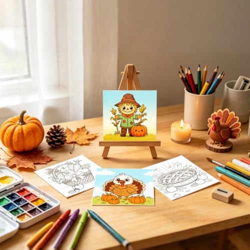 Fall 12 Packs Pre Drawn Canvas to Paint, Thanksgiving Pre Printed Canvas for Painting, Pre Stretched Canvas Outline Painting Boards for Beginners, Students, Party Favors(4 * 4in)