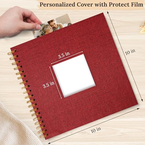 Scrapbook Photo Album Linen Cover, 10 x 10 Inch Hardcover Kraft White Pages Memory Book, for Travel Wedding Guest Book Christmas Baby Shower (40 Sheets/ 80 Pages,Red) | Red Hardcover Kraft White Pages Memory Book, for Travel Wedding Guest Book Christma...