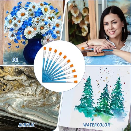 1/2 inch Flat Paint Brushes for Acrylic Painting,20Pcs Flat Acrylic Paint Brush Watercolor Quality Synthetic Artist Paint Synthetic Paint Brushes for Detail Art Painting Oil