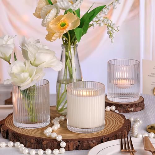 Clear Candle Jars with Lids, 8-Pack 12oz Ribbed Glass Candle Containers