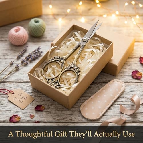 Crochet Scissors with Cover – Antique Bronze Vintage Small Embroidery Scissors, Sharp Craft Scissors for Yarn Thread Sewing Needlework, Cute Butterfly Design Gift for Crocheter Quilter, 4.6 Inch