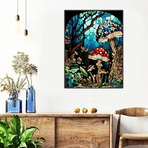 Meothan Framed Paint by Numbers Kits for Adults 12x16in with Wooden Easel | Mushroom Adult Paint by Number on Canvas, DIY Acrylic Oil Painting Kits with Brushes for Home Wall Decor (30x40cm)