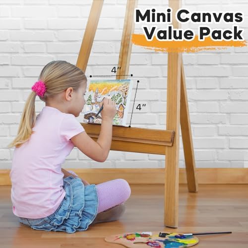 CONDA Mini Stretched Canvas for Painting, 4x4In Canvas in Bulk 12Pack 4/8In Profile Small Square Canvas, 100% Cotton Primed Blank Canvases for Acrylics, Oils Painting, School Projects and Home Decor