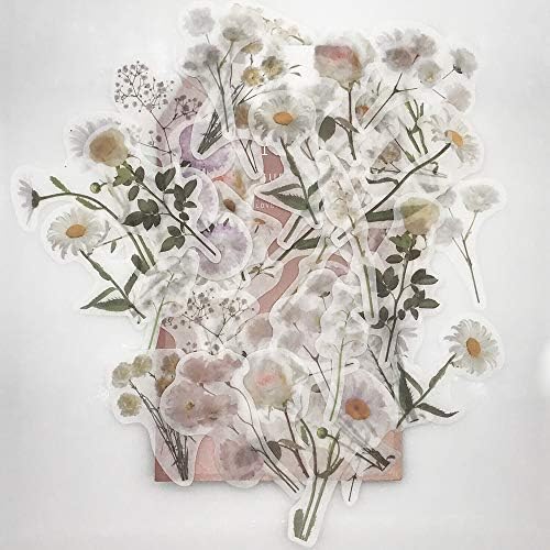 Vintage Natural Stickers, 45Pcs Daisy Vinyl Decorative Retro Adhesive Watercolor Aesthetic Trendy for Scrapbook Album DIY Craft Daily Planner