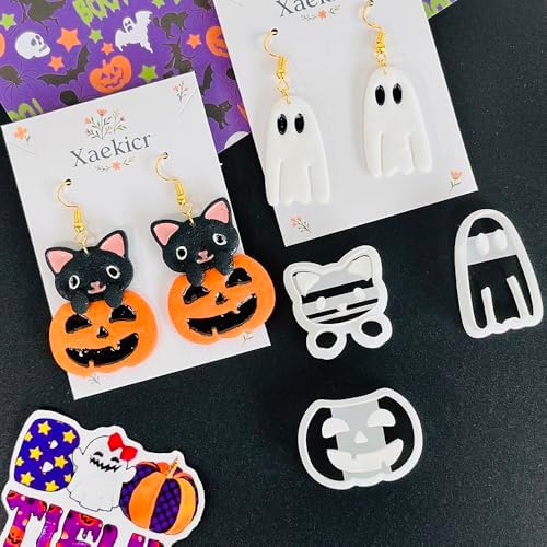 Xaekicr 3Pcs Halloween Polymer Clay Cutters Set – Ghost, Pumpkin, Cat | Clay Earring Cutters for Halloween Jewelry DIY | Polymer Clay Molds & Tools for Earrings Making
