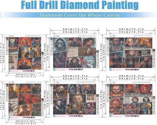 6 Pack Horror Diamond Art Kits for Adults,Diamond Painting Kit for Beginner