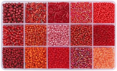 15 Grid Red Glass Seed Bugle & Tube Beads Kit for Jewelry Making DIY Craft