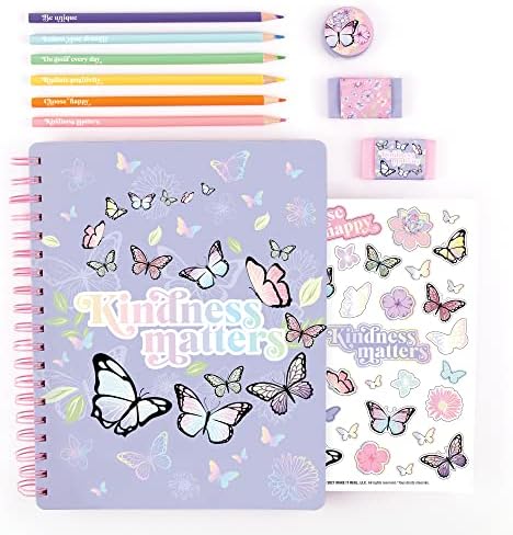 3C4G Butterfly All-in-1 Sketchbook Set - Girls Diary, Journal, Sketch Book for Kids with Pencils, Stickers & More - Drawing Kit for Kids - Unlined Diary for Girls - Kids Sketch Pad by Make It Real
