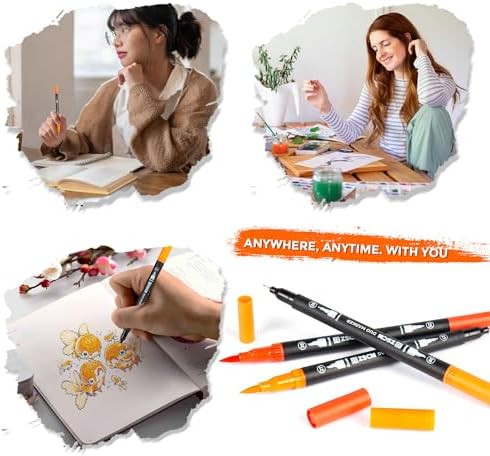 ZSCM QUALITY DECIDES THE FUTURE Orange Duo Tip Marker Pens, 12 Fine & Brush Tip Pen For Adult Coloring Books