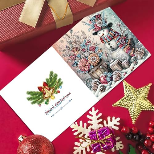 6 Pack 5D DIY Diamond Painting Christmas Snowman Greeting Card Kit, Diamond Art Birthday Holiday Greeting Card, Art Crafts Kit Creative with Envelope