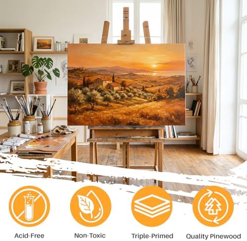 CONDA 24x36 inch Stretched Canvas for Painting, 2 Pack Primed Large Canvas, Primed Acid-Free Cotton 5/8 Inch Profile Value Bulk Pack for Acrylics, Oils Painting
