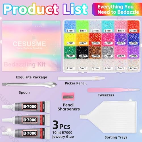 28000 Pcs Color Rhinestones Bedazzling Kit, Transparent AB Resin Gems