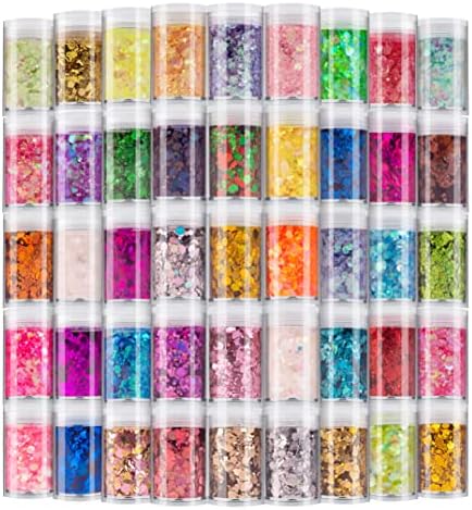 Holographic Chunky and Fine Glitter Mix, 45 Colors Festival Sequins & Powder, Iridescent Flakes, Cosmetic Face Body Eye Hair Nail Art Resin Tumbler Loose Glitter