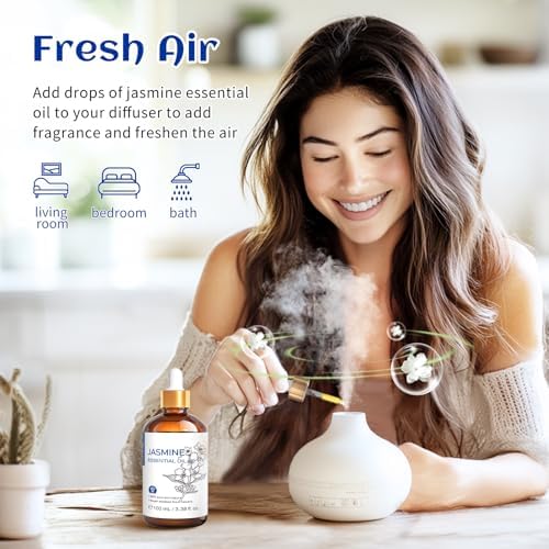 HIQILI Jasmine Essential Oil for Diffuser, Skin, Perfume & Aromatherapy