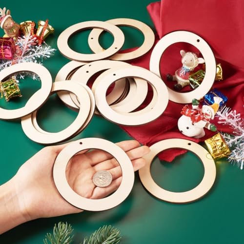 Elecrelive 30Pcs 4 Inch Small Wooden Ring for Crafts, Flat Wood Circle