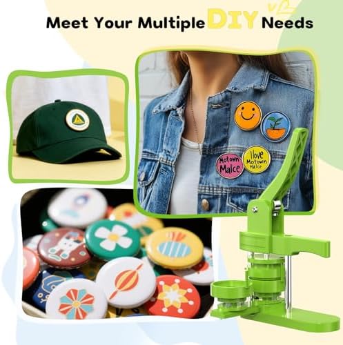 Aiment Button Maker Machine Multiple Sizes 200Pcs, Badge Maker 1.25+2.25 inch for Kids, Badge Press Machine with 200 Sets Button Making Supplies & Cutter & Cutting Mat (Green, 32/58mm)