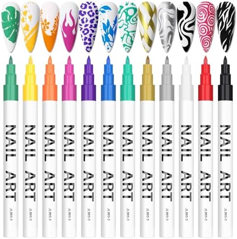 Kalolary 3D Nail Art Pens Set 12 Color Nail Art Marker Graffiti Dotting Pen