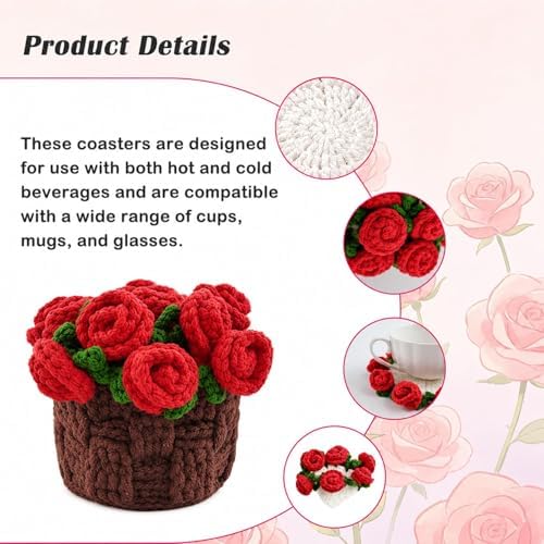 Yarniss Rose Flower Coaster Crochet Kit + Video Guide, Beginner Set