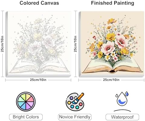 4 Pack Framed Paint by Numbers Kit for Adults with Wooden Easel, Book | With Frame Canvas, Flower DIY Acrylic Painting, For Adults Beginner, Stress Relief Craft Kits, Home Wall Decor Gift, 10x10 IN