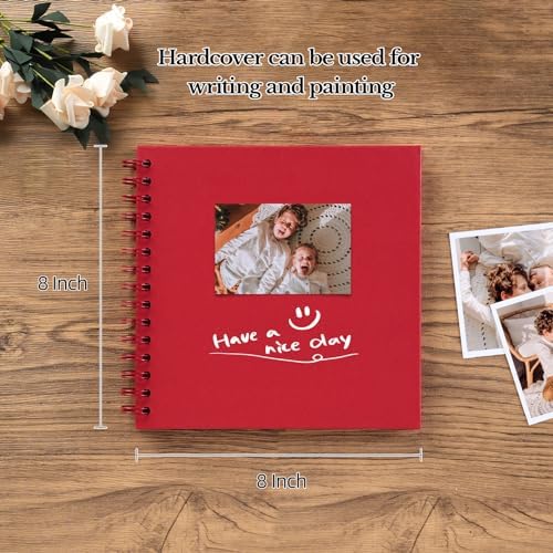 potricher 8 x 8 Inch DIY Scrapbook Album 40 Pages with Kraft Paper, Red | Thick Kraft Paper Scrap Book Photo Albums, Memory Book for Wedding, Anniversary, Baby, Family, Travel, DIY Projects