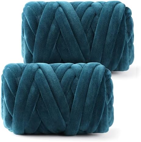 Chunky Yarn for Hand Knitting- Velvet Chenille Tube Yarns- Jumbo Yarns for Blankets, Pet Beds, Machine Washable (0.66 Lb/18.59 Yd), Easy No-Tool Arm Knitting & Crochet Project (2, Deep Teal)