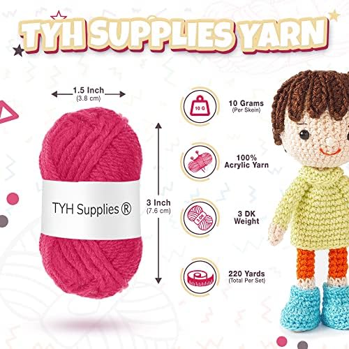 TYH Supplies 10 Acrylic Yarn Skeins | 700 Yard Soft Yarn Medium Weight for Knitting, Crochet, Craft Projects | 70 Yard Skeins | 10 Colors | Beginner Set | BCK Color Collection