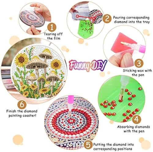 8 Pack Diamond Art Coasters Kits,Mushroom Diamond Painting Coasters