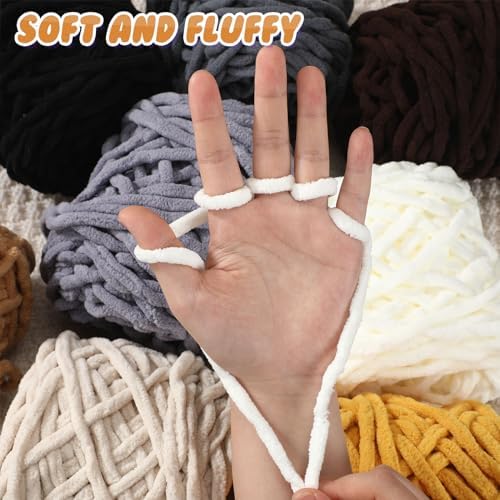 Buryeah 8 Pack Chunky Chenille Yarn for Crocheting, Brown Series