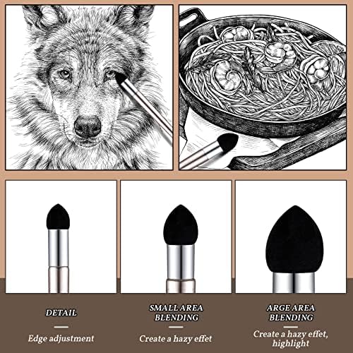 Teling 6 Pcs Artist Blending Sponge Pen Reusable Sketch Rubbing Sponge Brush Washable Drawing Correction Sketch Tool for Artist Student Charcoal Powder Drawing Correcting Smudge Smear, 3 Size