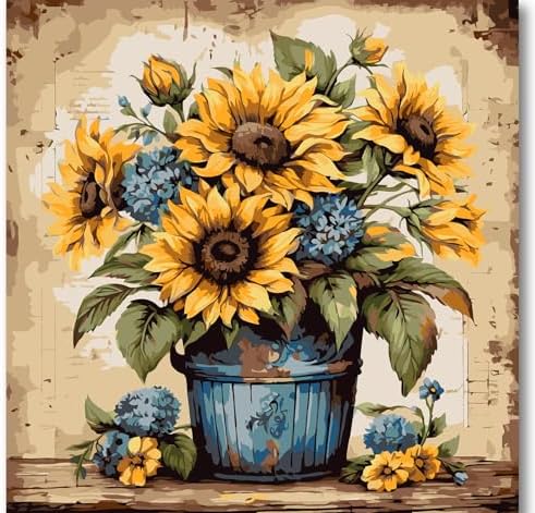 Gemozaic Sunflower Paint by Numbers Kit for Adults, 16 x 16 INCH, Unframed