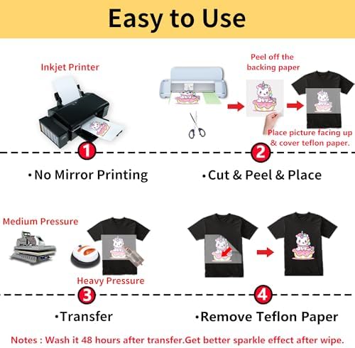 TransOurDream Heat Transfer Paper for Dark T Shirts (Glitter, 20 Sheets, 8.5x11") Iron on Transfers Paper for Dark Fabric Printable Heat Transfer Vinyl for Inkjet Printer