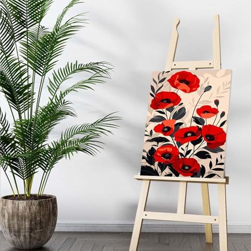 Auremi Flower Paint by Number Kits with Framed, DIY Flower Paint by Number Canvas for Adults, Easy Acrylic in Canvas with Brushes for Decor 20x30cm