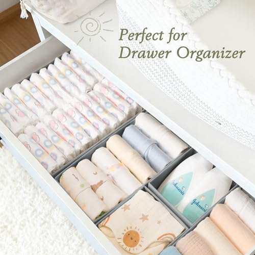 Criusia Drawer Organizers 18-Piece Set, Dresser Organizer for Baby Clothes, Foldable Closet Storage & Drawer Dividers for Underwear, Socks, Nursery (Gray)