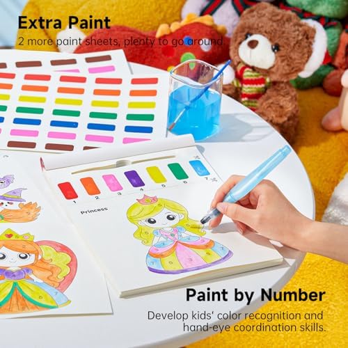 Shuttle Art Paint with Water Coloring Book for Kids, 25 Princess Themed Pages with 2 Brushes, Mess-Free Watercolor Paint Set, Travel-Friendly Art Craft Gift for Toddlers, Birthday Christmas Gift