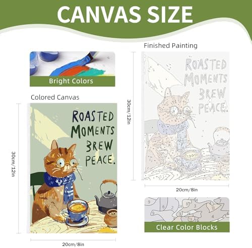 4 Pack Framed Paint by Numbers Kit for Adults Beginner with Wooden Easel, Funny Cat Easy Paint by Numbers with Frame, DIY Cute Animal Number Painting for Adults Canvas for Home Decor Gift 8x12 Inch