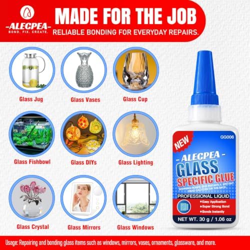 ALECPEA Glass Glue Clear, 30g Thin Super Glue for Glass with 3 Droppers