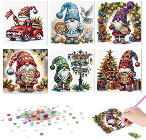 DDGYP 6 Pack Gnome Christmas Diamond Art Cards Kits with Envelopes