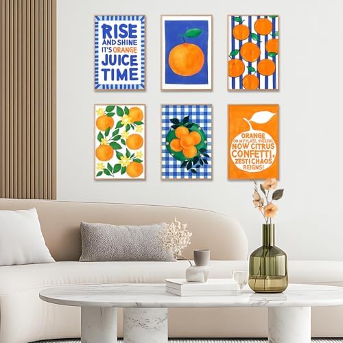 6 Pack Paint by Numbers Kit for Adults, Orange Number Painting, 8x12 Inch | DIY Adult Paint by Number Kits on Canvas for Beginners, without Frame, Kitchen Wall Decor, Stress Relief Craft Gift