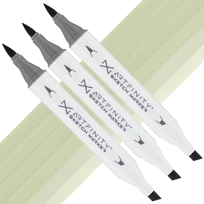 Artfinity Sketch Markers - Set of 3 - Spring Dim Green G8-3, Vibrant, Professional, Dye-Based Alcohol Markers for Artists, Drawing, Travel, & More