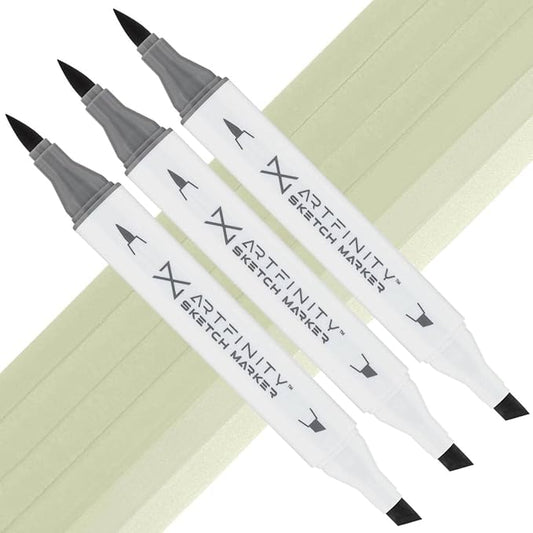 Artfinity Sketch Markers - Set of 3 - Spring Dim Green G8-3, Vibrant, Professional, Dye-Based Alcohol Markers for Artists, Drawing, Travel, & More