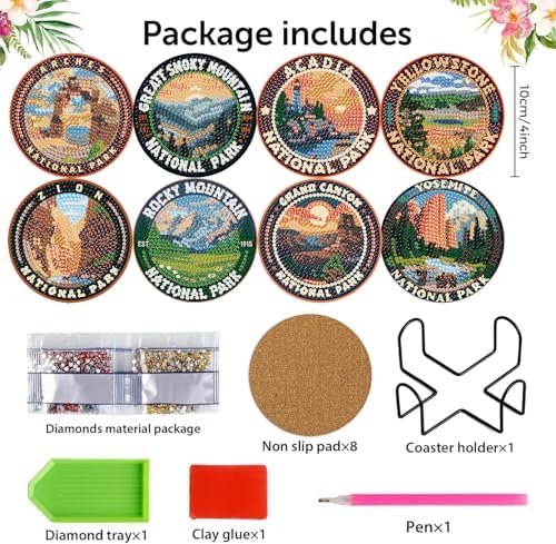 8 Pcs National park Diamond Art Coasters Kits,Diamond Painting Coasters ﻿ ﻿