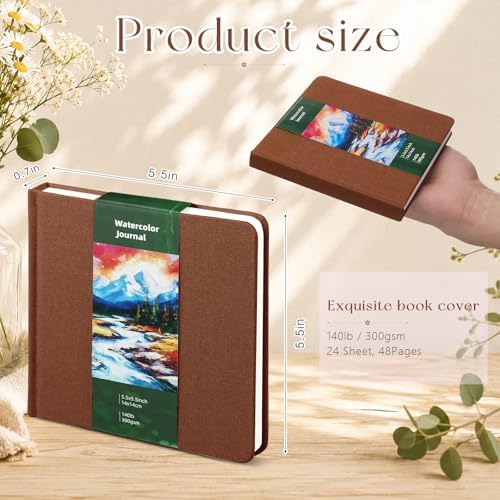5.5in Watercolor Sketchbook Journal Square Watercolor Notebook Brown