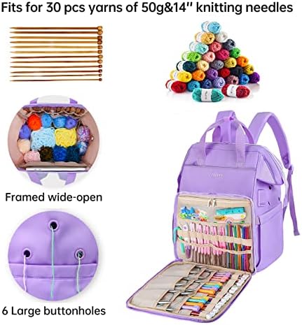 Leudes Knitting Bag Backpack, Yarn Storage Organizer Large Crochet Bag Tote Christmas Gift Yarn Holder Case for Carrying Projects, Knitting Needles (Upgraded Purple)