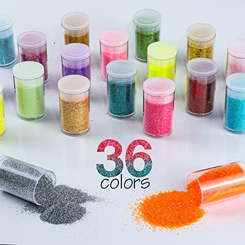 Ultra Fine Glitter 36 Assorted Colors Set, Holographic Glitter Powder for Tumblers, Slime Epoxy Resin Arts and Crafts Glitter, Iridescent Cosmetic Glitter for Body Nail Face Hair Eyeshadow Makeup